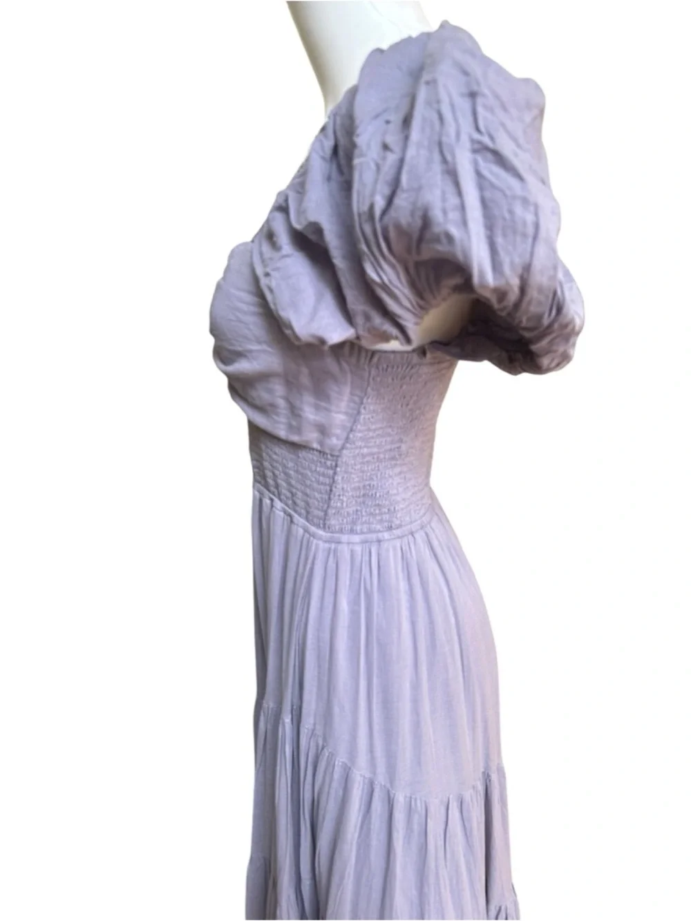 Free People Lavender Puff-Sleeve Tiered Maxi Dress NWOT, S